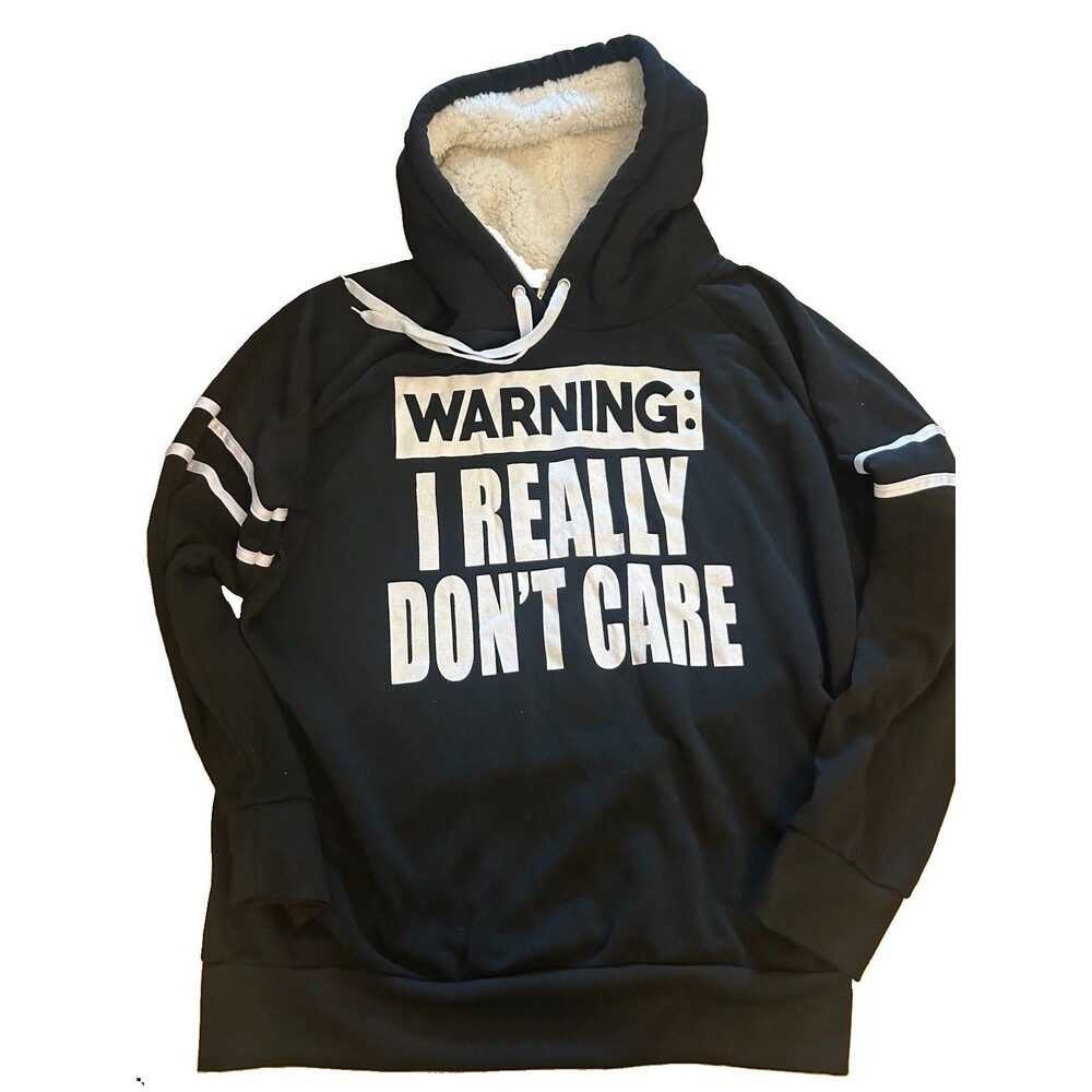 Bobbie Brooks 1X Warning I Really Don’t Care Sherpa Hoodie Black Plus Size Plush - Picture 16 of 16